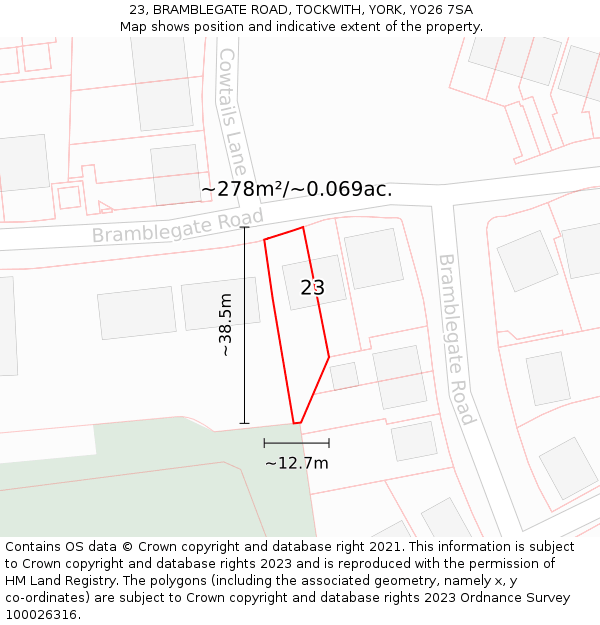 23, BRAMBLEGATE ROAD, TOCKWITH, YORK, YO26 7SA: Plot and title map