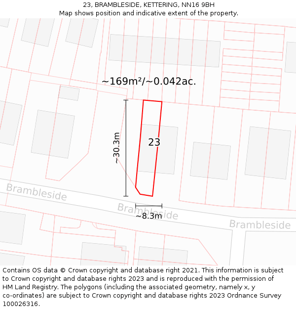 23, BRAMBLESIDE, KETTERING, NN16 9BH: Plot and title map