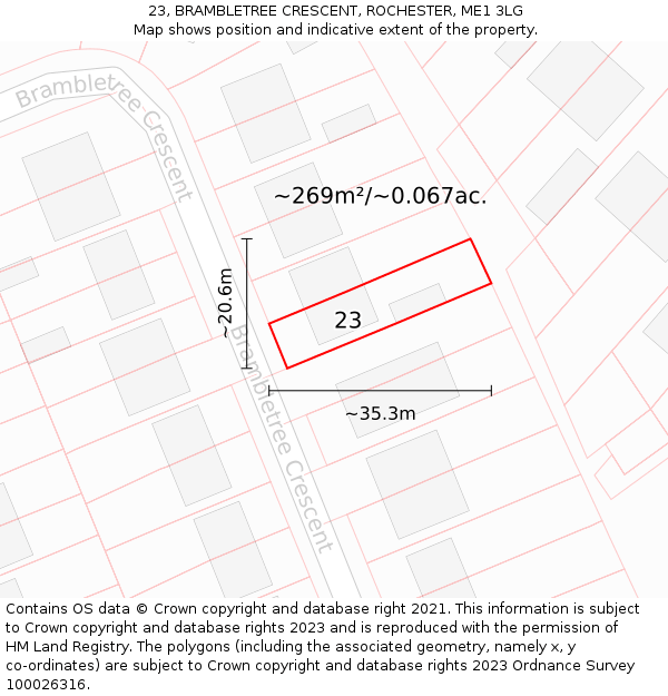 23, BRAMBLETREE CRESCENT, ROCHESTER, ME1 3LG: Plot and title map