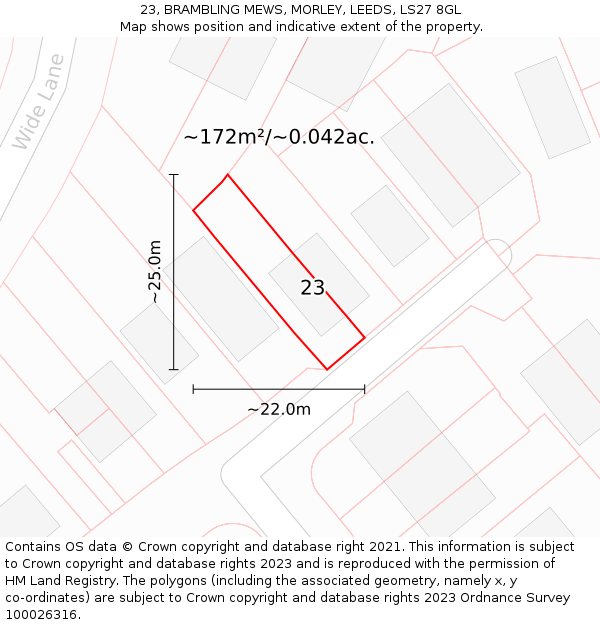 23, BRAMBLING MEWS, MORLEY, LEEDS, LS27 8GL: Plot and title map
