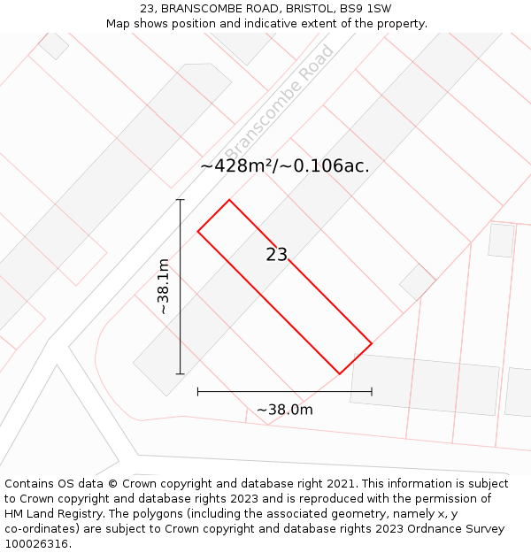 23, BRANSCOMBE ROAD, BRISTOL, BS9 1SW: Plot and title map
