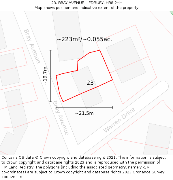 23, BRAY AVENUE, LEDBURY, HR8 2HH: Plot and title map