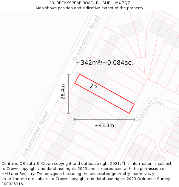 23, BREAKSPEAR ROAD, RUISLIP, HA4 7QZ: Plot and title map