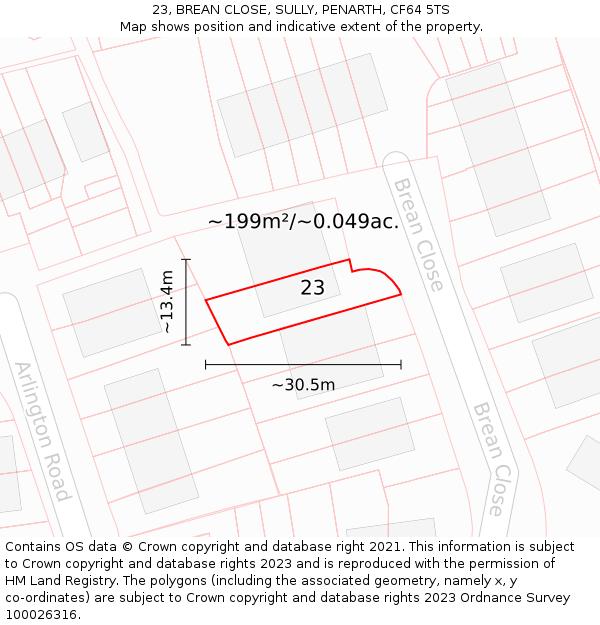 23, BREAN CLOSE, SULLY, PENARTH, CF64 5TS: Plot and title map