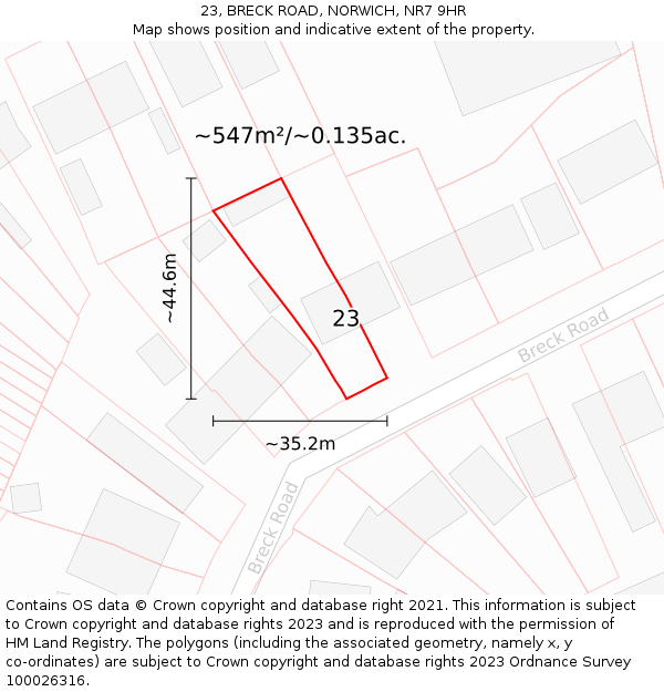 23, BRECK ROAD, NORWICH, NR7 9HR: Plot and title map