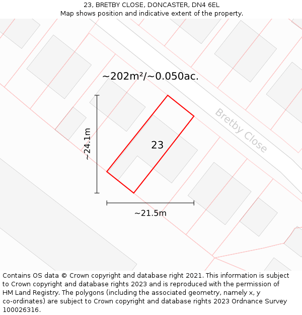 23, BRETBY CLOSE, DONCASTER, DN4 6EL: Plot and title map