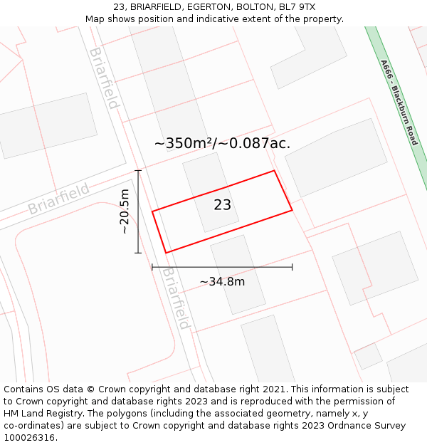 23, BRIARFIELD, EGERTON, BOLTON, BL7 9TX: Plot and title map