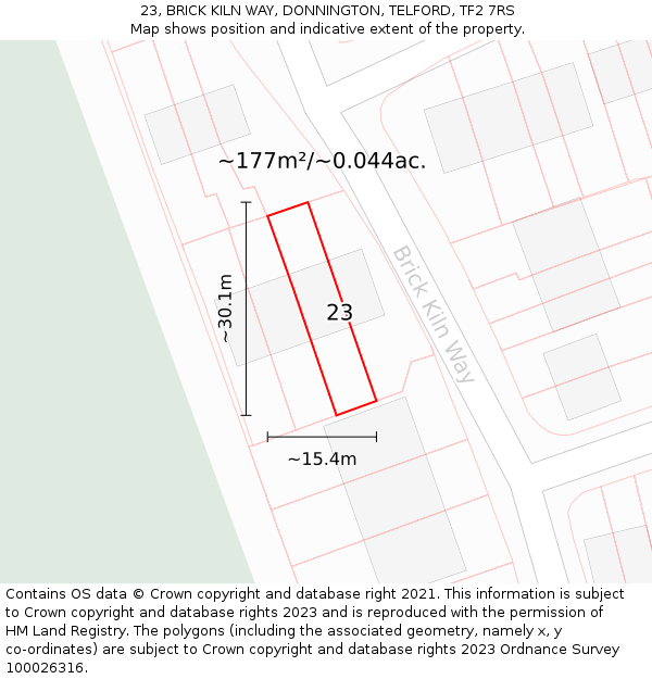 23, BRICK KILN WAY, DONNINGTON, TELFORD, TF2 7RS: Plot and title map