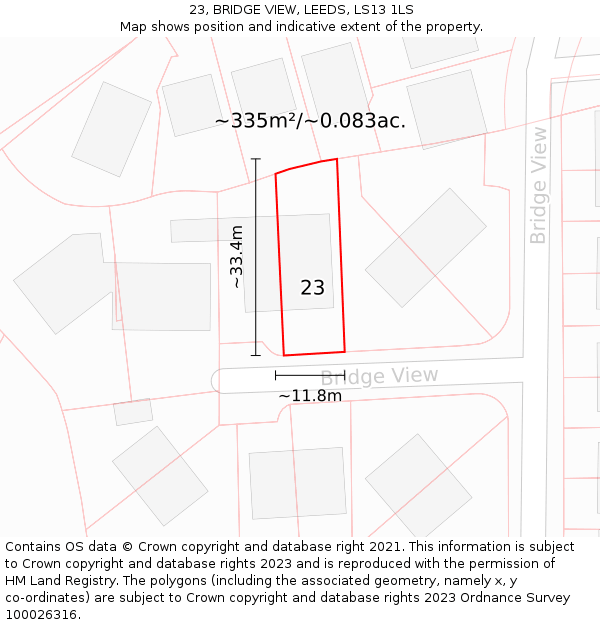 23, BRIDGE VIEW, LEEDS, LS13 1LS: Plot and title map