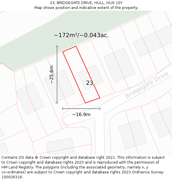 23, BRIDGEGATE DRIVE, HULL, HU9 1SY: Plot and title map