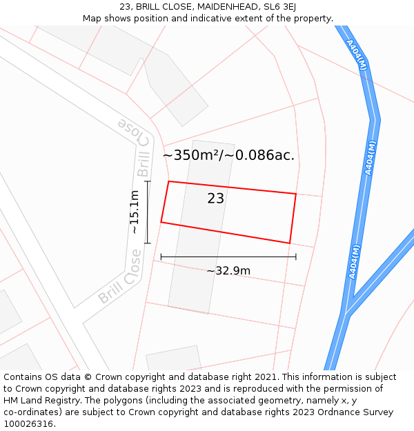 23, BRILL CLOSE, MAIDENHEAD, SL6 3EJ: Plot and title map