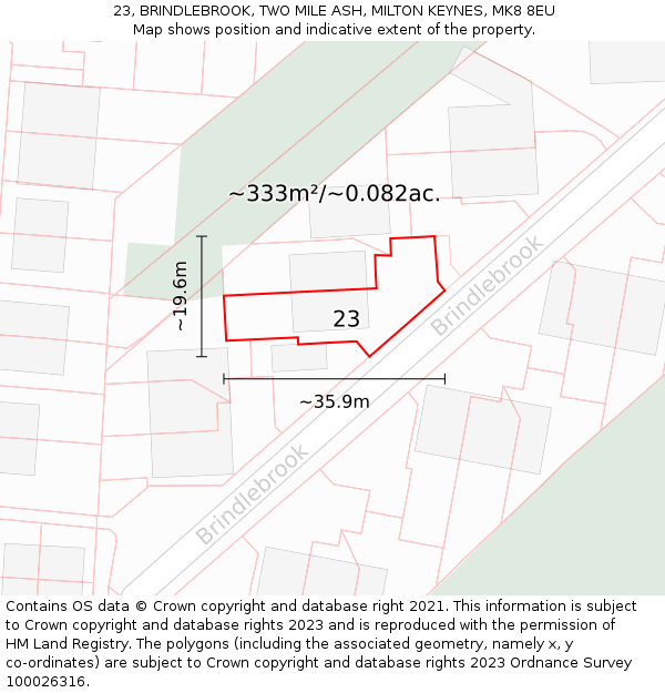 23, BRINDLEBROOK, TWO MILE ASH, MILTON KEYNES, MK8 8EU: Plot and title map