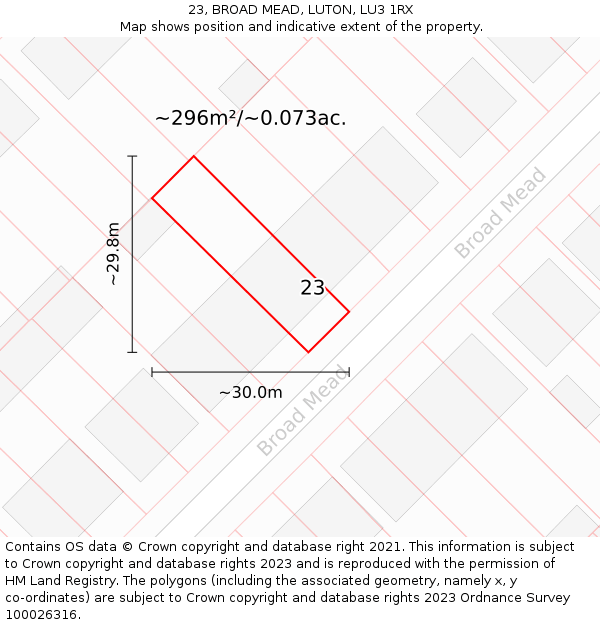 23, BROAD MEAD, LUTON, LU3 1RX: Plot and title map