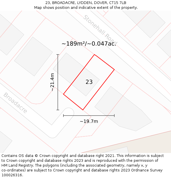 23, BROADACRE, LYDDEN, DOVER, CT15 7LB: Plot and title map