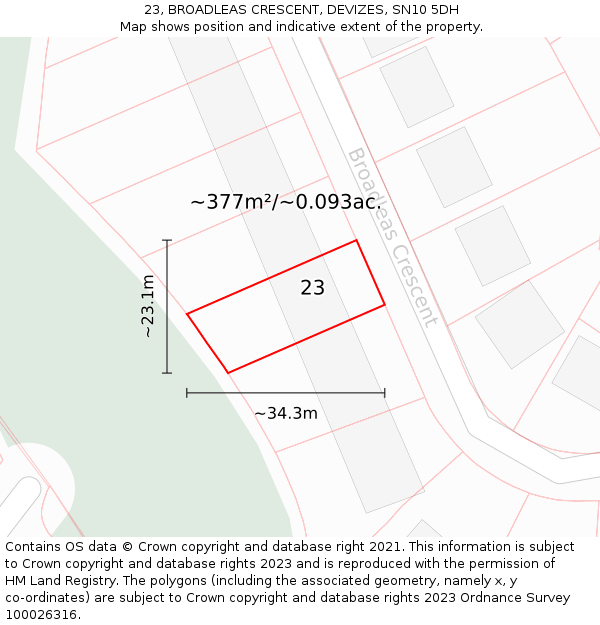 23, BROADLEAS CRESCENT, DEVIZES, SN10 5DH: Plot and title map