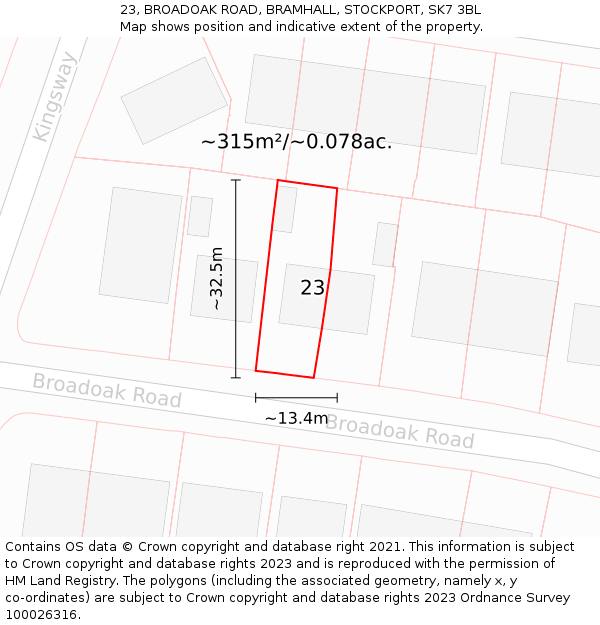 23, BROADOAK ROAD, BRAMHALL, STOCKPORT, SK7 3BL: Plot and title map