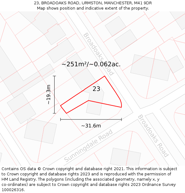 23, BROADOAKS ROAD, URMSTON, MANCHESTER, M41 9DR: Plot and title map