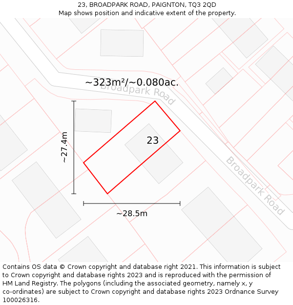 23, BROADPARK ROAD, PAIGNTON, TQ3 2QD: Plot and title map