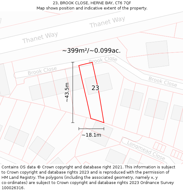 23, BROOK CLOSE, HERNE BAY, CT6 7QF: Plot and title map