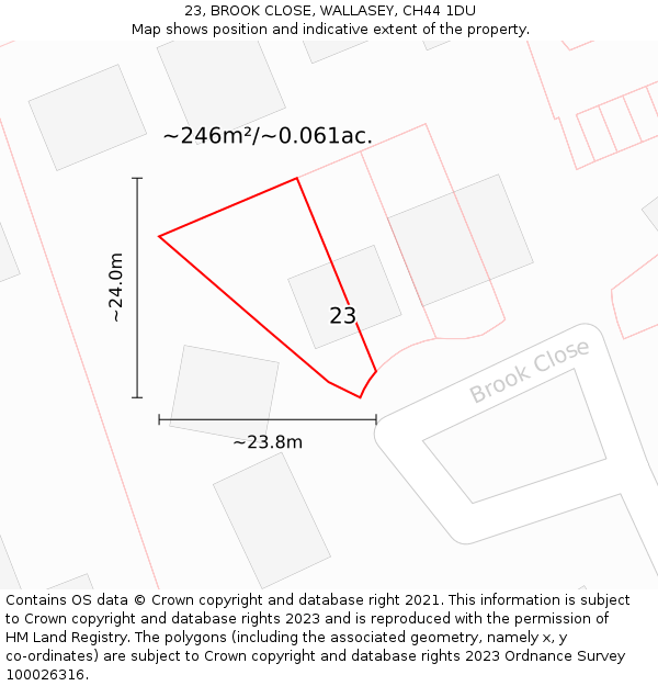 23, BROOK CLOSE, WALLASEY, CH44 1DU: Plot and title map
