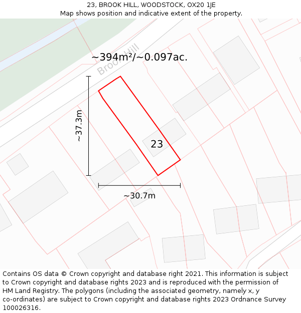 23, BROOK HILL, WOODSTOCK, OX20 1JE: Plot and title map