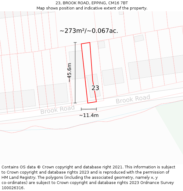 23, BROOK ROAD, EPPING, CM16 7BT: Plot and title map