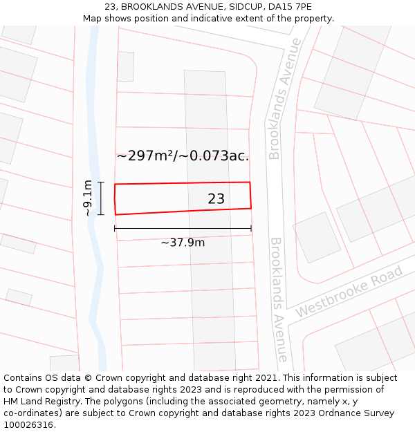 23, BROOKLANDS AVENUE, SIDCUP, DA15 7PE: Plot and title map