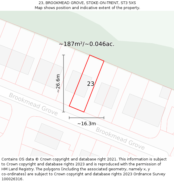 23, BROOKMEAD GROVE, STOKE-ON-TRENT, ST3 5XS: Plot and title map