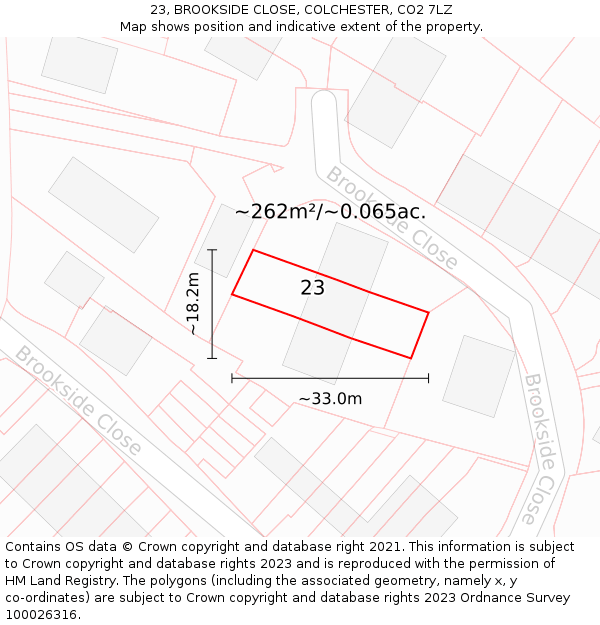 23, BROOKSIDE CLOSE, COLCHESTER, CO2 7LZ: Plot and title map