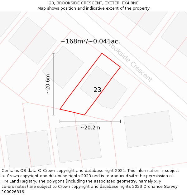 23, BROOKSIDE CRESCENT, EXETER, EX4 8NE: Plot and title map