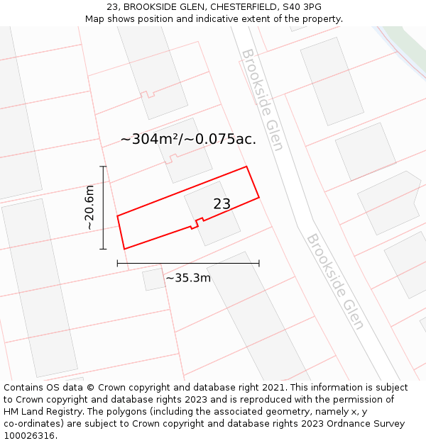 23, BROOKSIDE GLEN, CHESTERFIELD, S40 3PG: Plot and title map