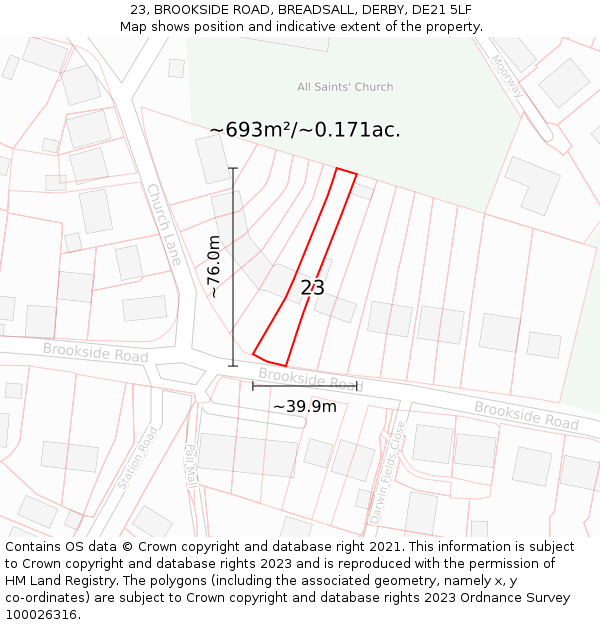 23, BROOKSIDE ROAD, BREADSALL, DERBY, DE21 5LF: Plot and title map