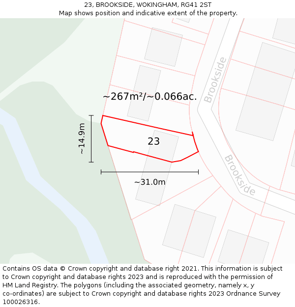 23, BROOKSIDE, WOKINGHAM, RG41 2ST: Plot and title map