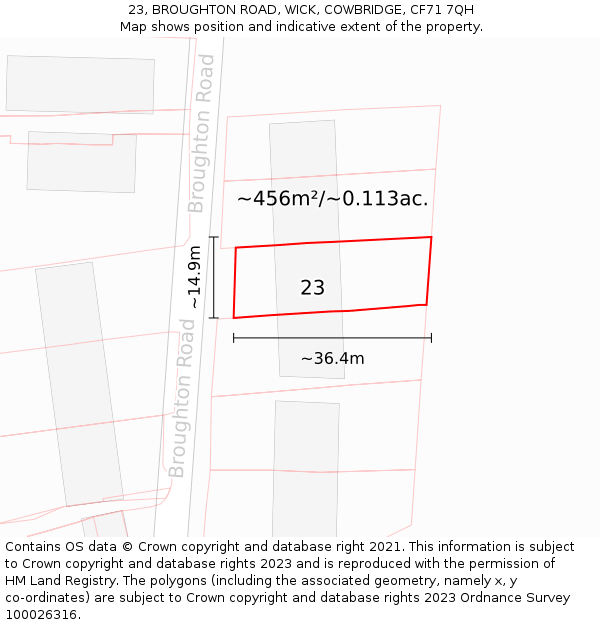 23, BROUGHTON ROAD, WICK, COWBRIDGE, CF71 7QH: Plot and title map