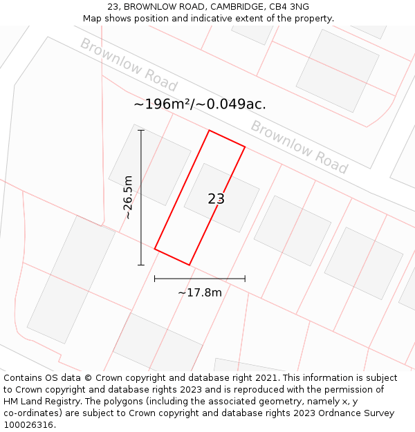 23, BROWNLOW ROAD, CAMBRIDGE, CB4 3NG: Plot and title map