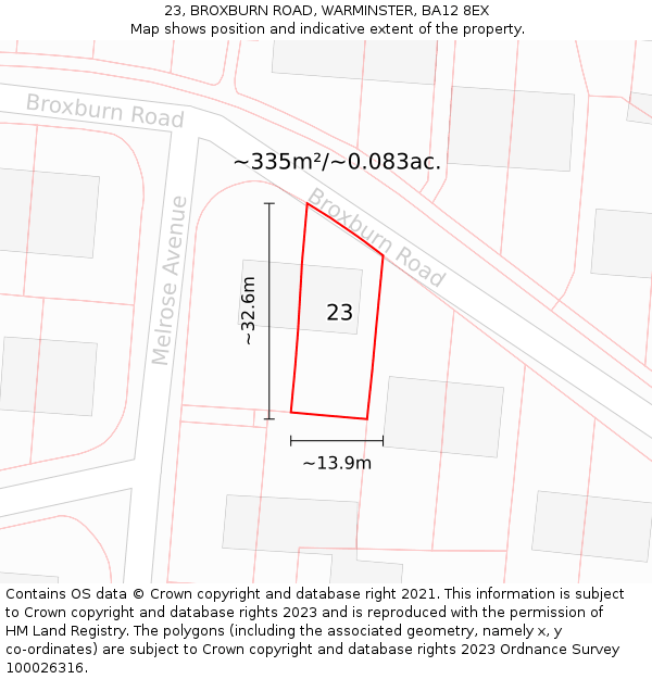 23, BROXBURN ROAD, WARMINSTER, BA12 8EX: Plot and title map