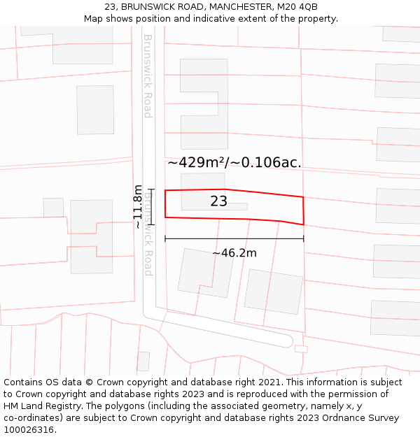 23, BRUNSWICK ROAD, MANCHESTER, M20 4QB: Plot and title map