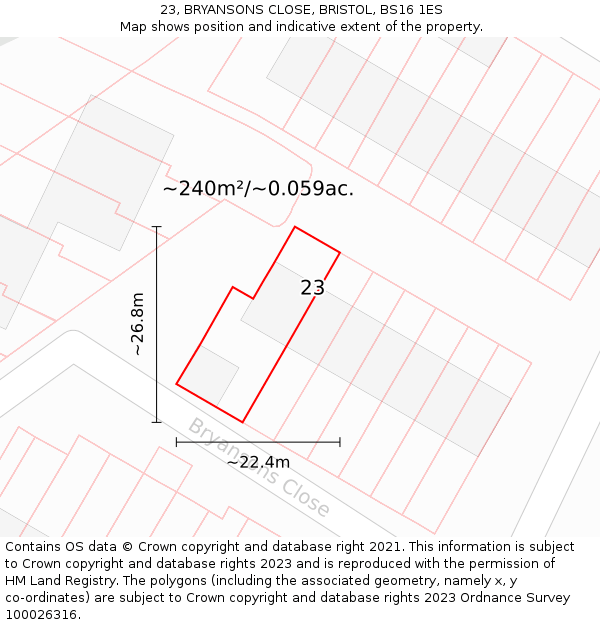 23, BRYANSONS CLOSE, BRISTOL, BS16 1ES: Plot and title map