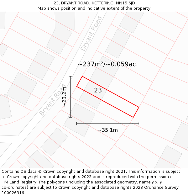 23, BRYANT ROAD, KETTERING, NN15 6JD: Plot and title map