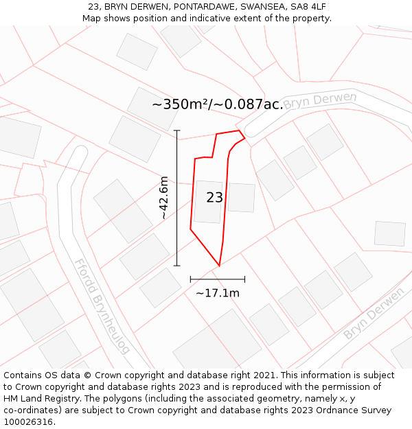 23, BRYN DERWEN, PONTARDAWE, SWANSEA, SA8 4LF: Plot and title map