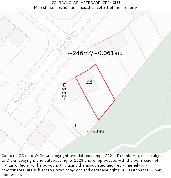 23, BRYNGLAS, ABERDARE, CF44 0LU: Plot and title map