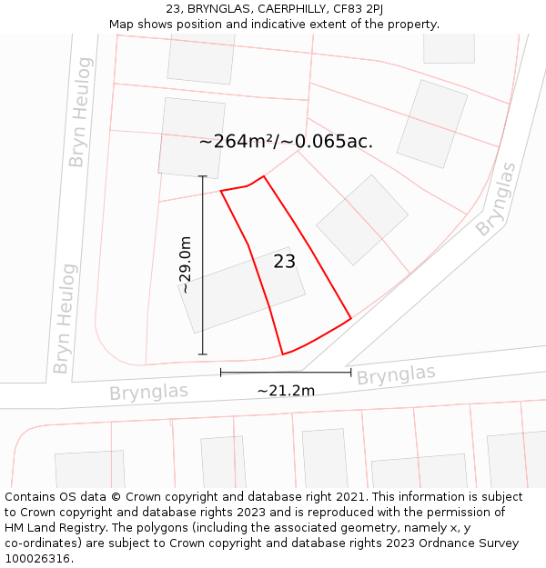 23, BRYNGLAS, CAERPHILLY, CF83 2PJ: Plot and title map