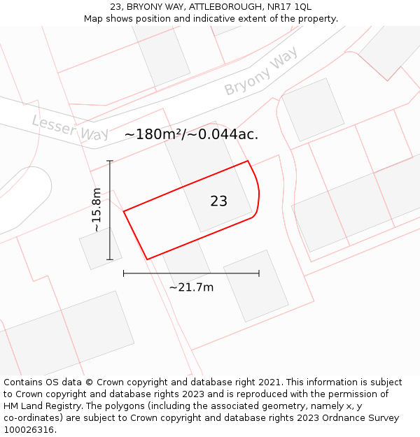 23, BRYONY WAY, ATTLEBOROUGH, NR17 1QL: Plot and title map