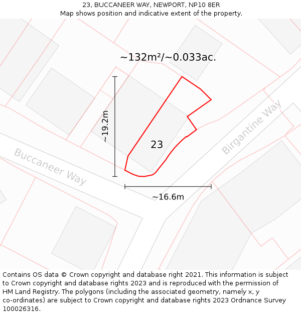 23, BUCCANEER WAY, NEWPORT, NP10 8ER: Plot and title map