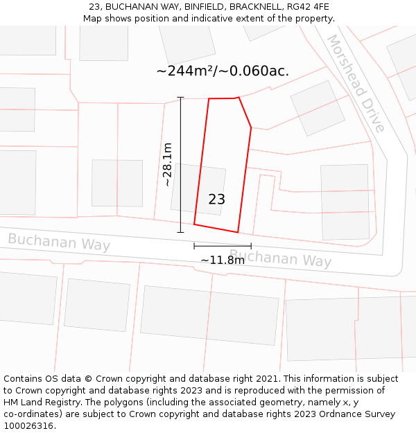 23, BUCHANAN WAY, BINFIELD, BRACKNELL, RG42 4FE: Plot and title map