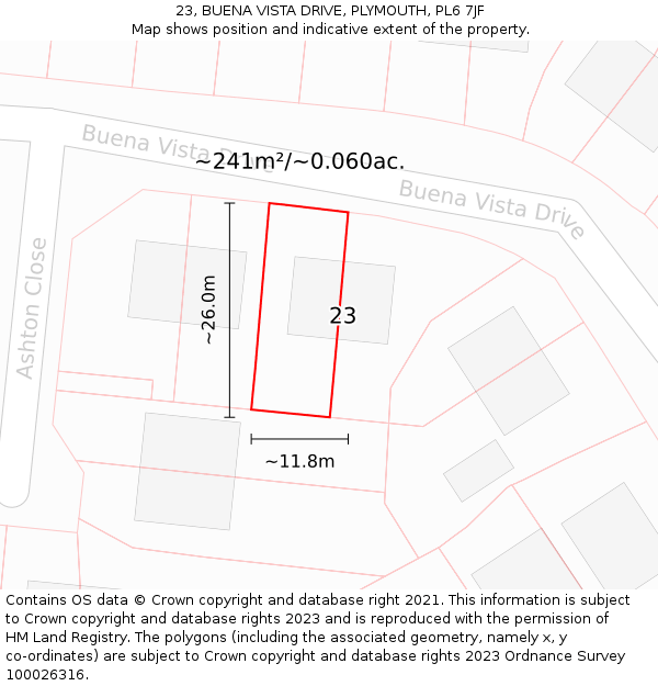 23, BUENA VISTA DRIVE, PLYMOUTH, PL6 7JF: Plot and title map