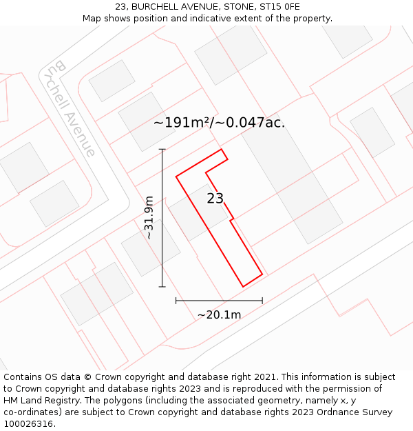 23, BURCHELL AVENUE, STONE, ST15 0FE: Plot and title map