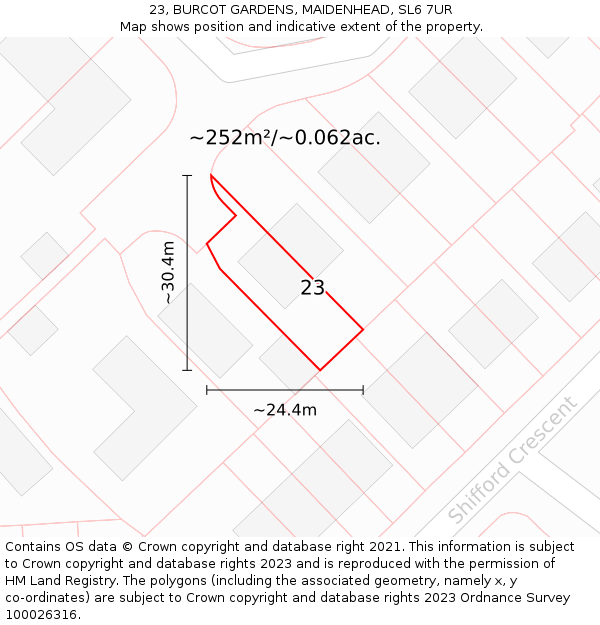 23, BURCOT GARDENS, MAIDENHEAD, SL6 7UR: Plot and title map