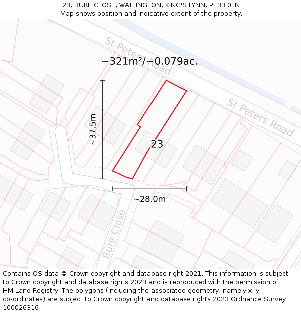 23, BURE CLOSE, WATLINGTON, KING'S LYNN, PE33 0TN: Plot and title map