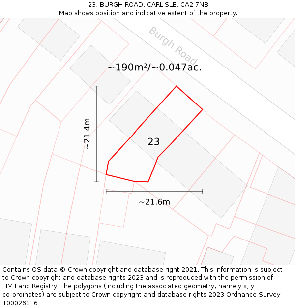 23, BURGH ROAD, CARLISLE, CA2 7NB: Plot and title map